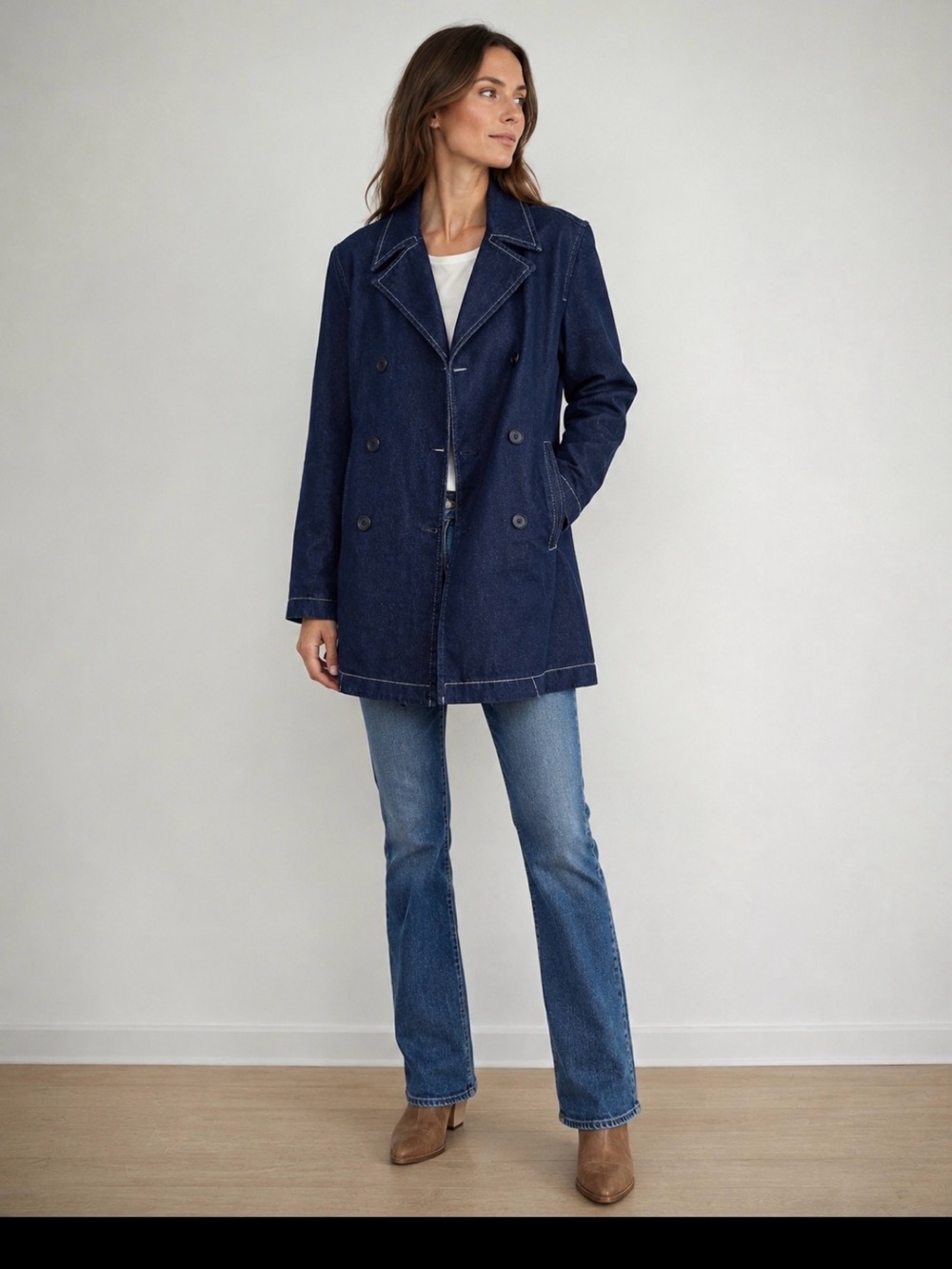 Outback Red Dark Blue Double-Breasted Peacoat Denim Jacket